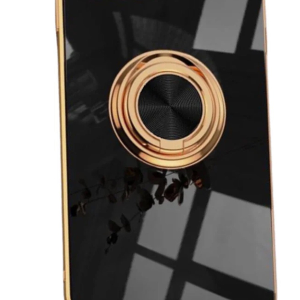 Black Phone Case with Rose Gold Ring Grip